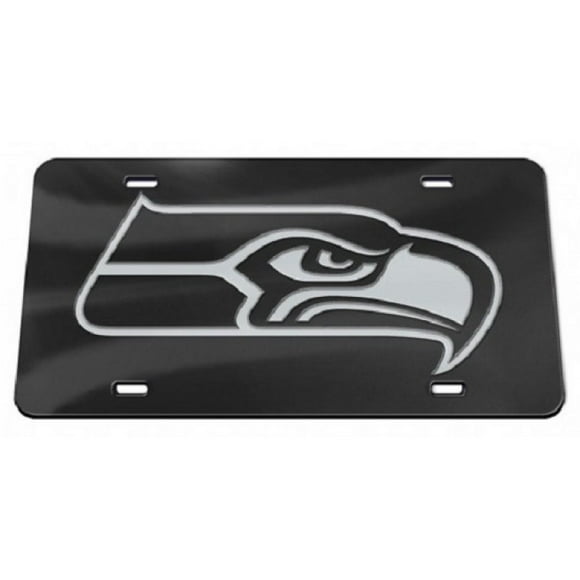 Seattle Seahawks Noir Cristal Miroir Laser Plaque d'Immatriculation