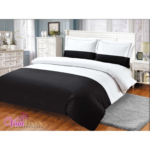 Violet Linen French Sateen Hotel Pattern, 300 Thread Count - Cotton Sateen, Black , Twin 44-inch Bedding Duvet Cover Set