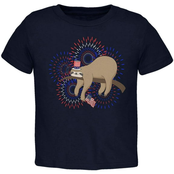 4th Of July Sloth Patriotic Cute Fireworks Toddler T Shirt Navy 3T