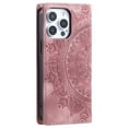 thumbnail image 3 of SaniMore for iPhone 13 Pro Max Case, PU Leather Embosed Mandala Flower Wallet Protective Phone Cover Card Slots Pocket Purse Women Men Kickstand Vintage Shockproof Anti-fall Shell, Pink, 3 of 8