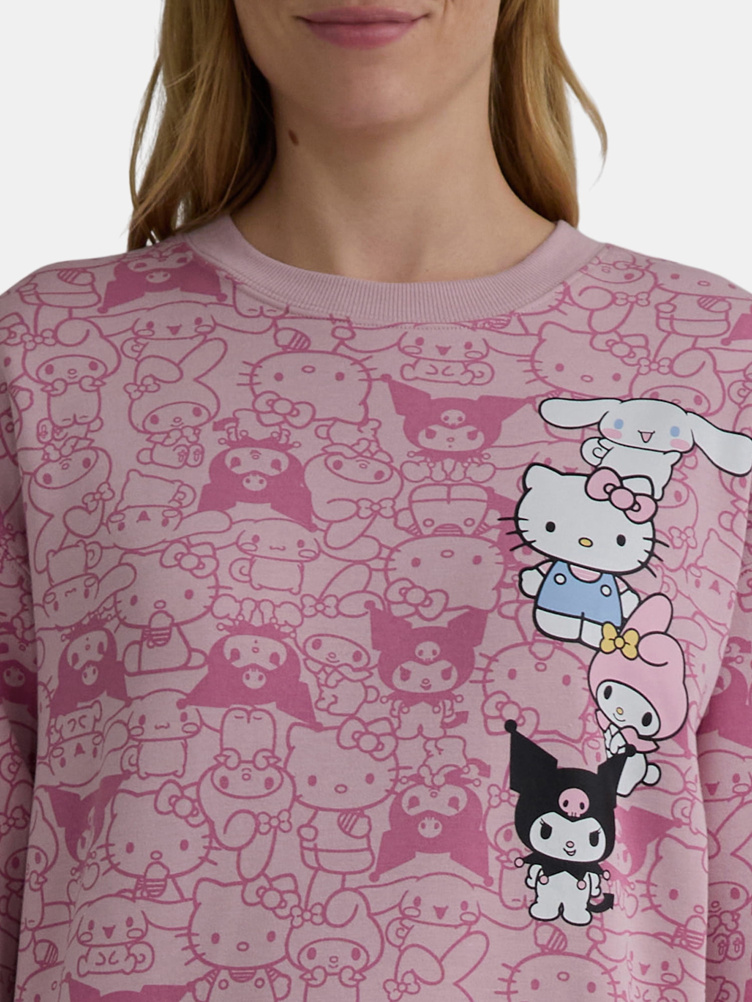 Hello Kitty & Friends Women's Graphic Fleece Pullover Sweatshirt with Long Sleeves, Sizes XXS-XXL