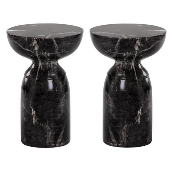 Home Square Goya 13.5" Modern Concrete End Table in Black - Set of 2