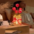 thumbnail image 5 of ShaoXinWan Crystal Table Lamp Simulation Potted Plant Decorative Lamp Bedside Lamp Luxury Senior Sense Of Ambient Light, Red, 5 of 6