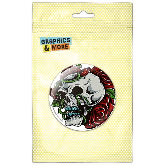 Human Skull Vines and Roses Skeleton Flowers Pinback Button Pin Badge