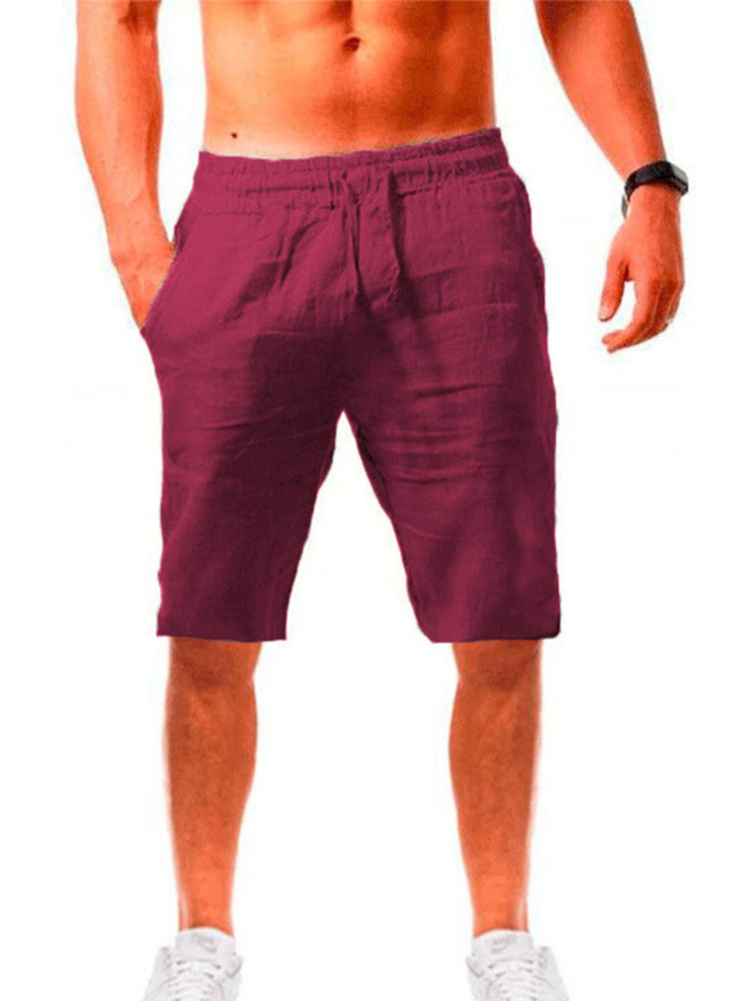 Men Casual Linen Shorts Summer Sport Gym Training Beach Short Pants Drawstring