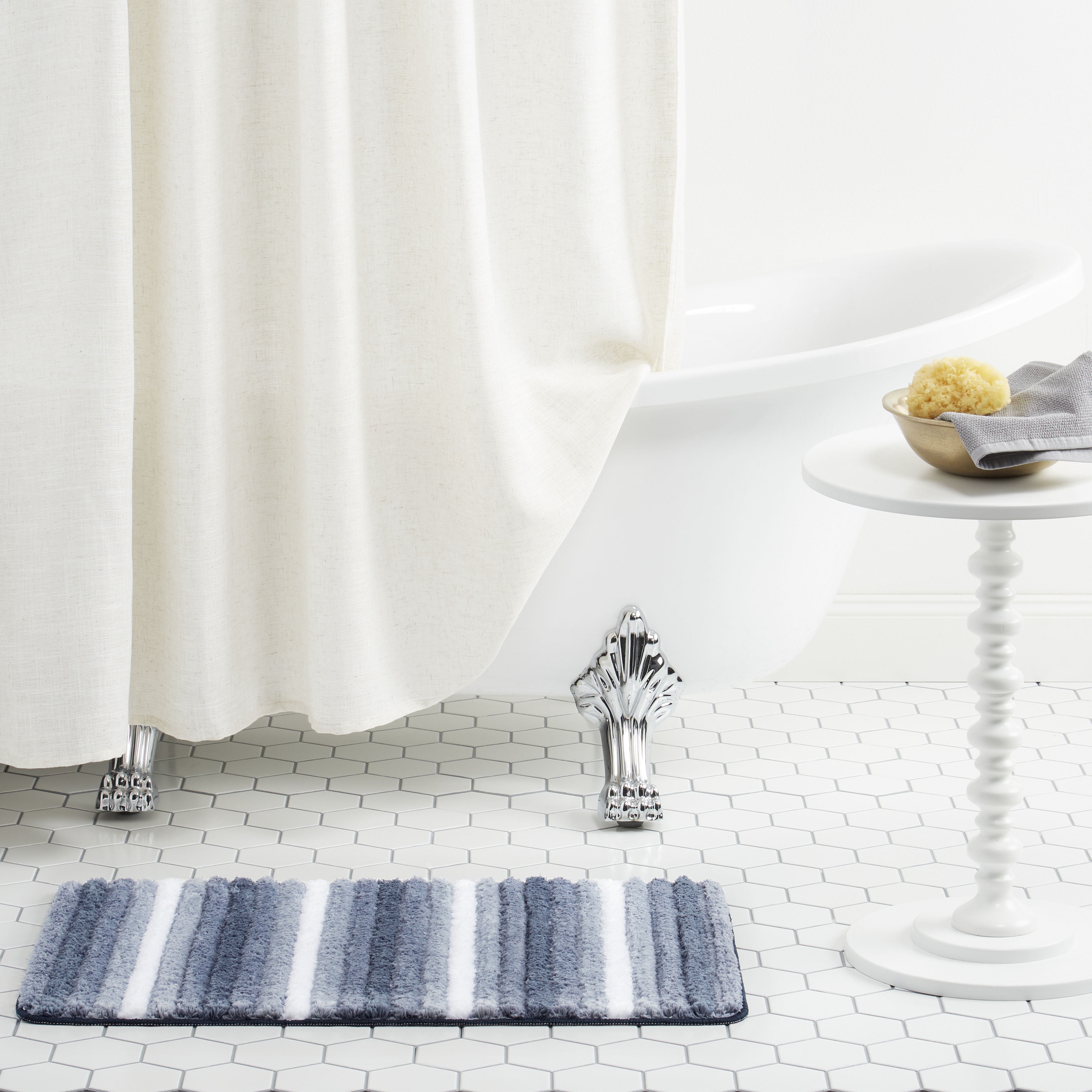 Sohome Chino Striped Machine Washable Bath Mat, Navy Blue/White, 27"x48"