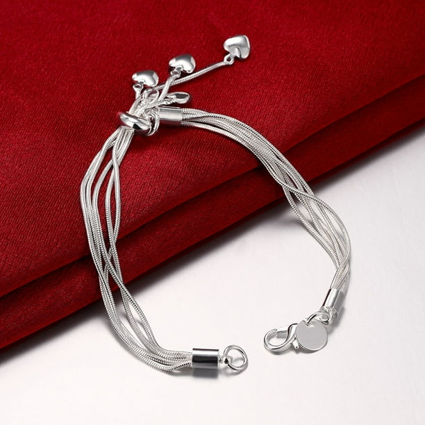 Tassel Heart shaped Pendant Hand Bracelet Silver Plated Bangle Chain Women Girl Jewelry Supplies