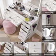 thumbnail image 3 of Boahaus Amelia Premium Makeup Vanity Table with LED Full-Width Mirror, Bluetooth Speakers, Charging Station, 11 Drawers, Glass Top, Jewelry Divider & Crystal Knobs  56.1" H x 46.46" W x 14.69" D, 3 of 10