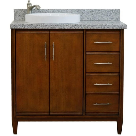MCM 37" Single Solid Wood Vanity with Left Round Sink in Walnut/Gray