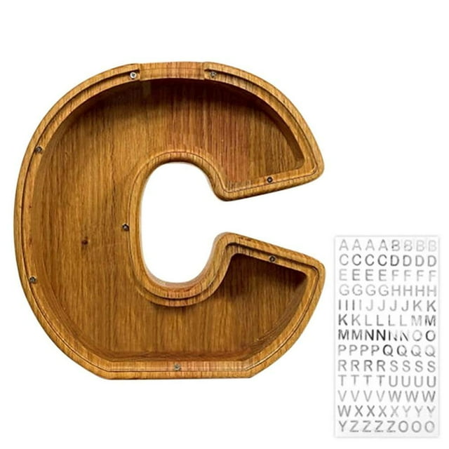 Dsseng Wooden Piggy Bank Personalized Letters Coin Bank Piggy Bank Text Engraved Money Box Wooden Piggy Bank Gift for Kids Christmas Birthday Gift Home Decoration. (J)