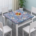 thumbnail image 3 of Blue Paisley and Floral Pattern Square Fitted Tablecloth with Elastic Edge,Square Table Cover,Washable Elastic Table Cover for Home Kitchen Party Decor 34"x34", 3 of 6