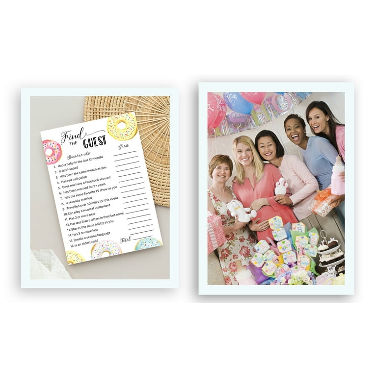 DONUT Baby Shower Game — FIND THE GUEST Baby Shower Game — Pack of 25 — Doughnut Theme Baby Shower, Icebreaker Baby Shower Party Game, Donut Guess Who Came to the party Game, Pink Blue Baby Sprinkle G