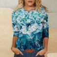 thumbnail image 1 of T-shirt Imprimé à la Mode pour Femmes Summer T-shirt Imprimé à Manches 3/4 Blouse Col Rond Tops Décontractés Mignons Tops Summer for Femmes sur Clearance, 1 of 5