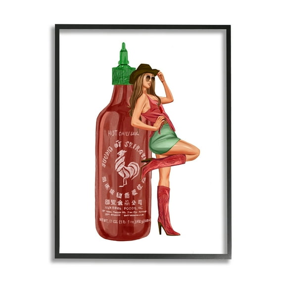 Stupell Industries Southern Girl Hot Sauce Bottle Beauty & Fashion Painting Black Framed Art Print Wall Art