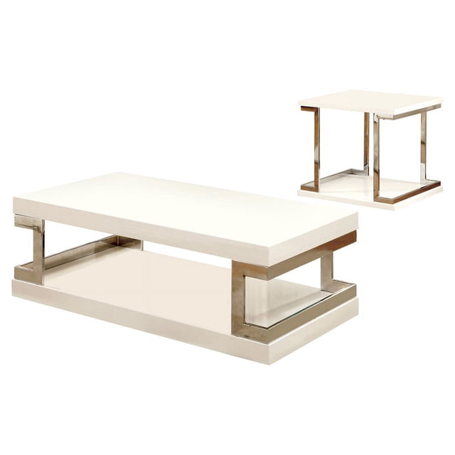 Bowery Hill Wood Open Shelf 2-Piece Coffee Table Set in White