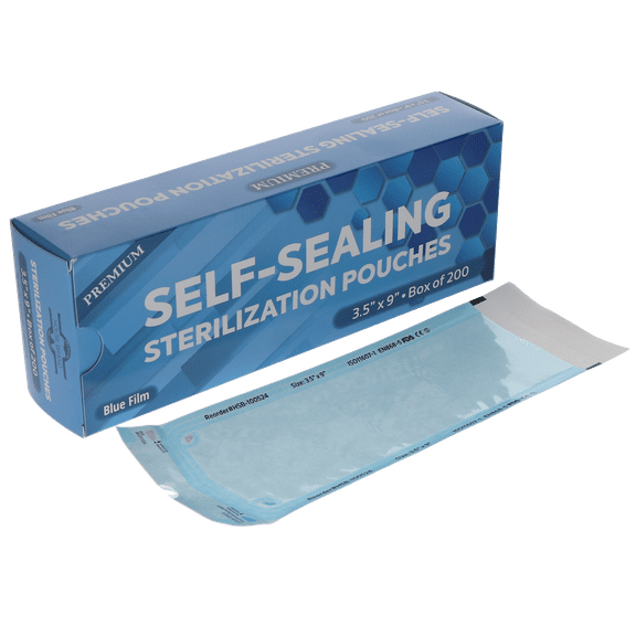 House Brand Dentistry 100524 Paper/Blue Film Self-Sealing Sterilization Pouches 3.50" x 9" 200/Bx