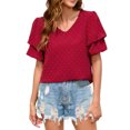 thumbnail image 1 of FAIWAD Women's V Neck Ruffle Tops Summer Flowy Short Sleeves Blouse Loose Casual Dressy Work Tops, 1 of 4