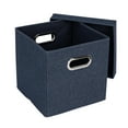 thumbnail image 4 of Household Essentials Collapsible Cotton Blend Cube Storage Box with Lid and Metal Grommet Handle, Set of 2, Denim, 4 of 10