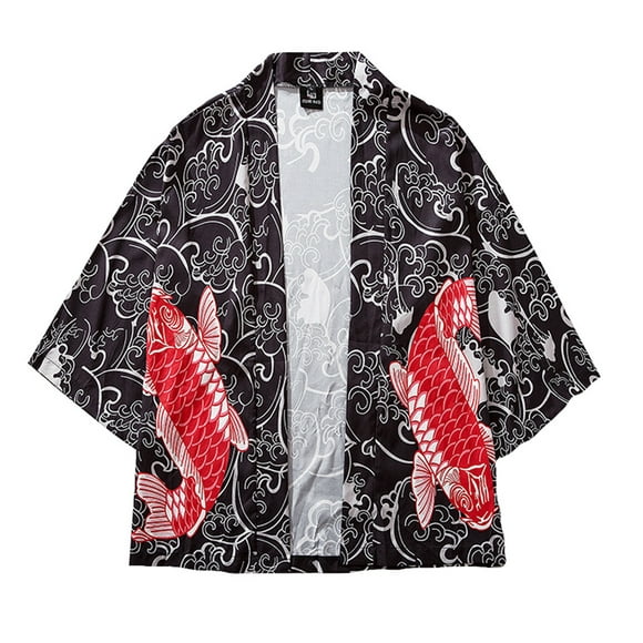 Fashion Mens Cardigan National Print Loose Jacket Yukata Coat Baggy Tops Summer