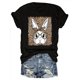thumbnail image 2 of Women's Stylish Leopard Print Bunny Graphic Tee - Soft Polyester Crew Neck Short Sleeve T-Shirt, Black with White Rabbit Design, Casual Spring/Summer Top, Machine Washable, Casual Wear Tee | Trendy C, 2 of 6