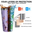 thumbnail image 3 of 16oz Tumblers Purple Butterfly Flower Pattern Stainless Steel Vacuum Insulated Double Wall Travel Tumbler Cups Mug with Lid and Straw,Cleaning Brush for Coffee,Tea, 3 of 4