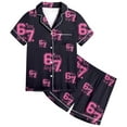 thumbnail image 4 of Kids Girls 67 Pajama Button Short Sleeve Shorts Two Piece Silk Sleepwear Children Valentine's Day Nightwear Outfit for Kids Cozy Loungewear, 4 of 6