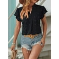 thumbnail image 3 of Women 2025 Summer V Neck Ruffle Short Sleeve Blouse Dot Flowy Shirt Tunic Top Black S, 3 of 4