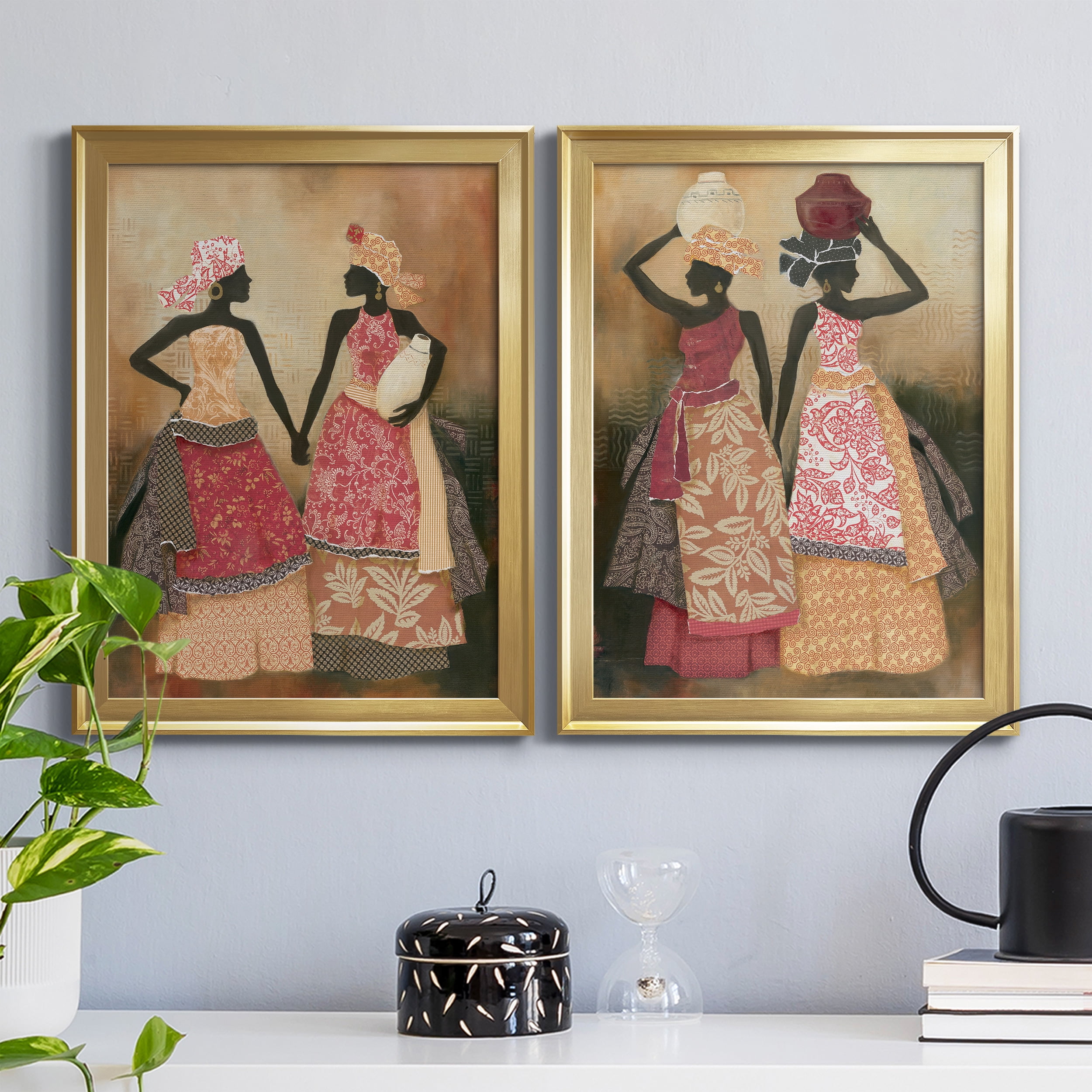 2 Piece Set Village Women I Premium Framed Canvas - Ready to Hang - 18.5 x 24.5 Each - Gold Frame