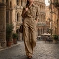 thumbnail image 7 of ClodeEU Women's Button Down Collared Long Sleeve Jumpsuit,High Waist Wide Leg Romper with Pockets ,Women's Plus XXL, 7 of 7