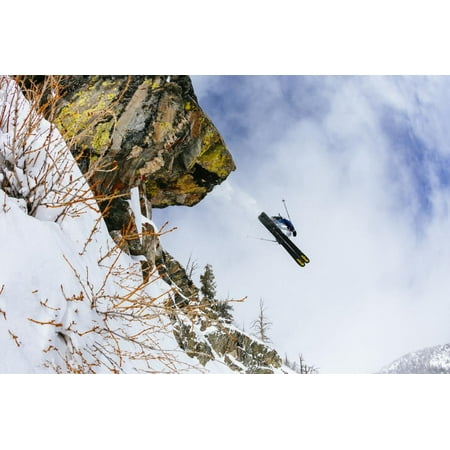 Skiing Off Of A Color Saturated Cliff In The Teton Backcountry Near JHMR, Teton Village, Wyoming Print Wall Art By Jay