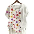 thumbnail image 6 of T Shirts for Women Casual Tops Cotton Linen Loose Fit Print Short Sleeve Plus Size Button Tuned Tee Shirt Top, 6 of 6