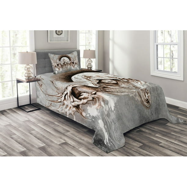 Dragon Bedspread Set Monk Witch On Tree Branches Background