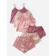 thumbnail image 2 of Conjunto de 3 pijamas de satén para mujer, sin mangas, playera corta y pantalones cortos de cintura elástica, conjunto de ropa de dormir Beige Rosa Púrpura XL Beige Rosa Púrpura XL Xishao ropa, 2 of 2
