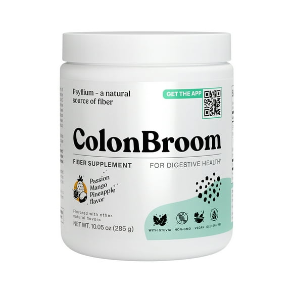 ColonBroom Psyllium Husk Powder & Stevia, Cleanse for Gut Health, Tropical Fruits, 50 Servings