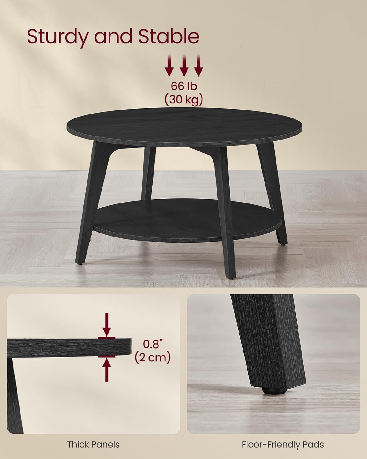 VASAGLE Round Coffee Table, 2 Tier Coffee Table with Storage, for Living Room, 31.5 x 17.7 Inches, Easy to Assemble, Charcoal Gray