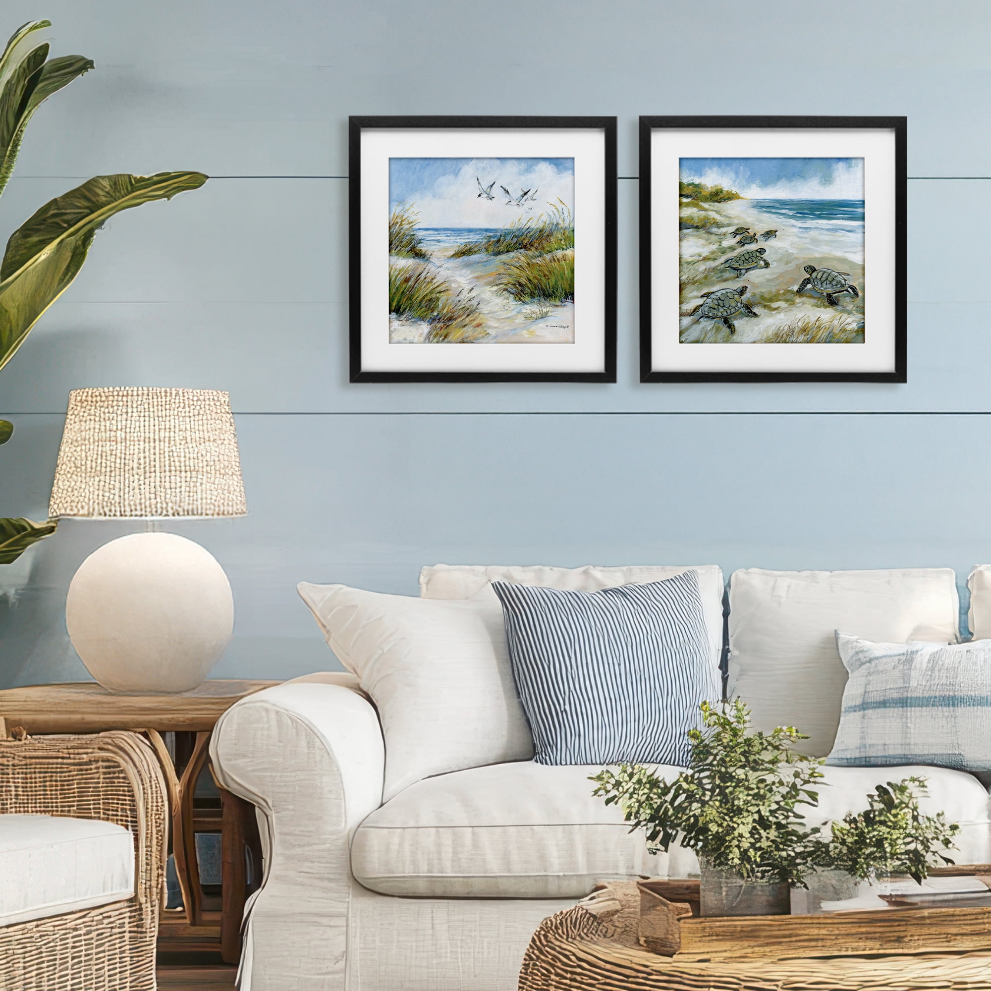 Stupell Industries Beach Creatures on Dunes 2 Piece Black Framed Print Under Glass Set, design by Susan Winget