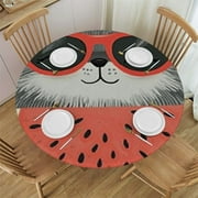 Sloth Eating Watermelon Round Tablecloth with Elastic Fitted Tablecloth
