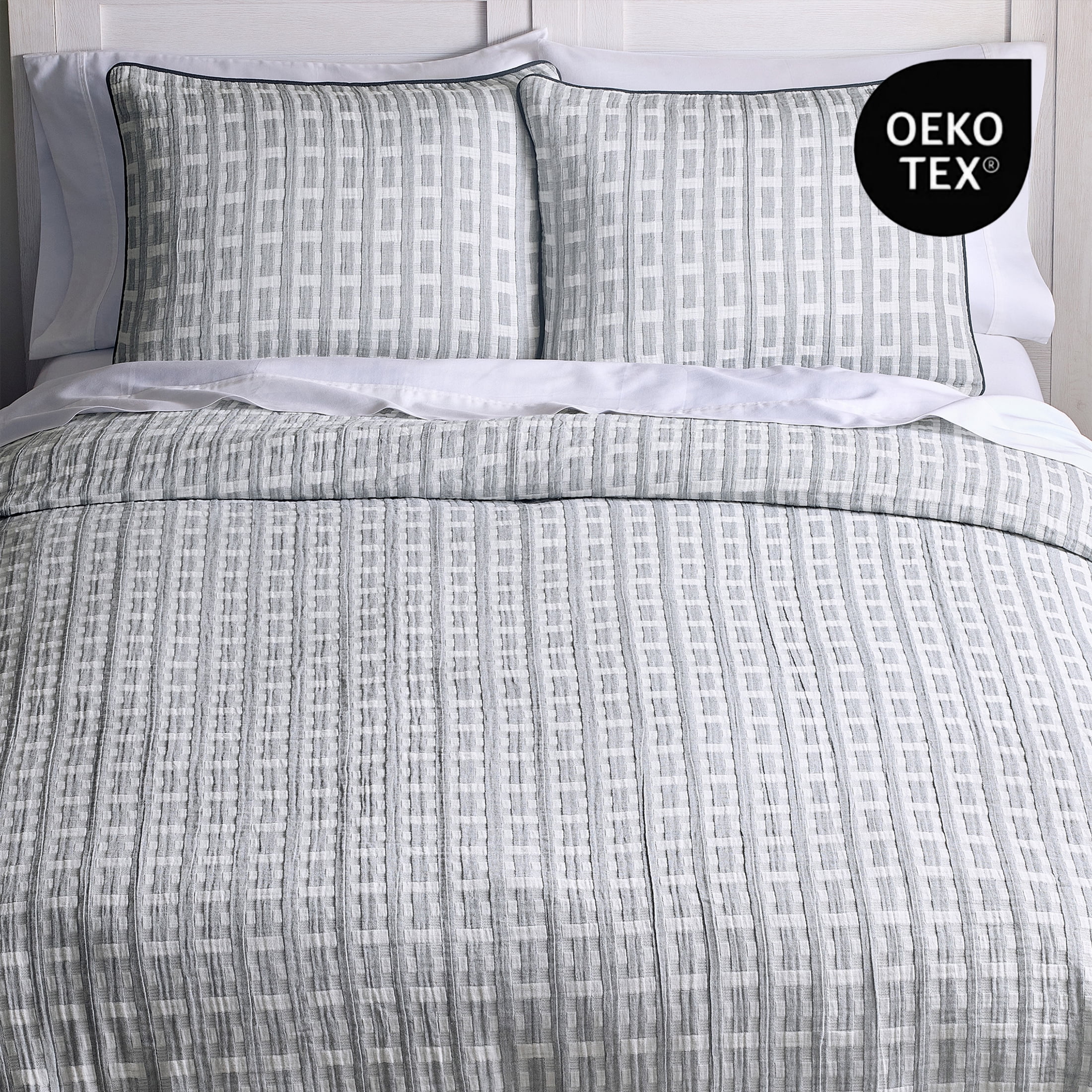 Better Homes & Gardens Full/Queen Comforter Set, All-Season, 3-Piece, Grey Basket Weave