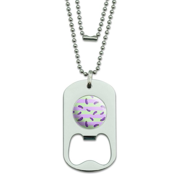 Cute Eggplant Aubergine on Stripes Pattern Military Dog Tag Bottle Opener Pendant