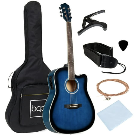 Best Choice Products Beginner Acoustic Electric Guitar Starter Set 41in w/ All Wood Cutaway Design  Case - Blue