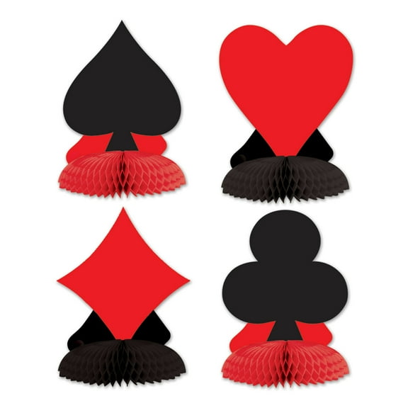 Party Central Club Pack of 48 Red and Black Casino Royale Vegas Card Suit Tissue Honeycomb Party