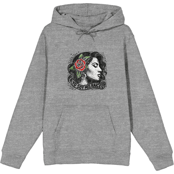 Yo Soy Mis Raices Mosaic Woman Adult Heather Gray Long Sleeve Hoodie-Large
