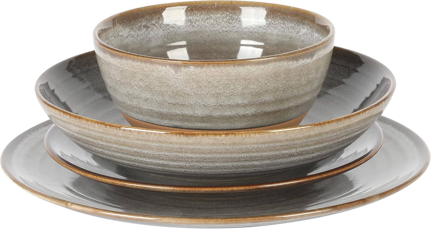Gibson Elite Dreamweaver 16-Piece Terracotta Reactive Glaze Dinnerware Set - Grey