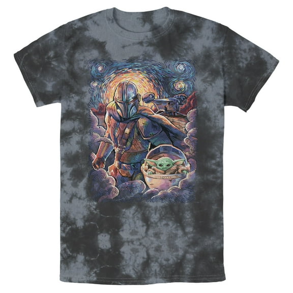 Men's Star Wars: The Mandalorian Starry Night Best Friend Portrait  Graphic Tee Tie Dye Small