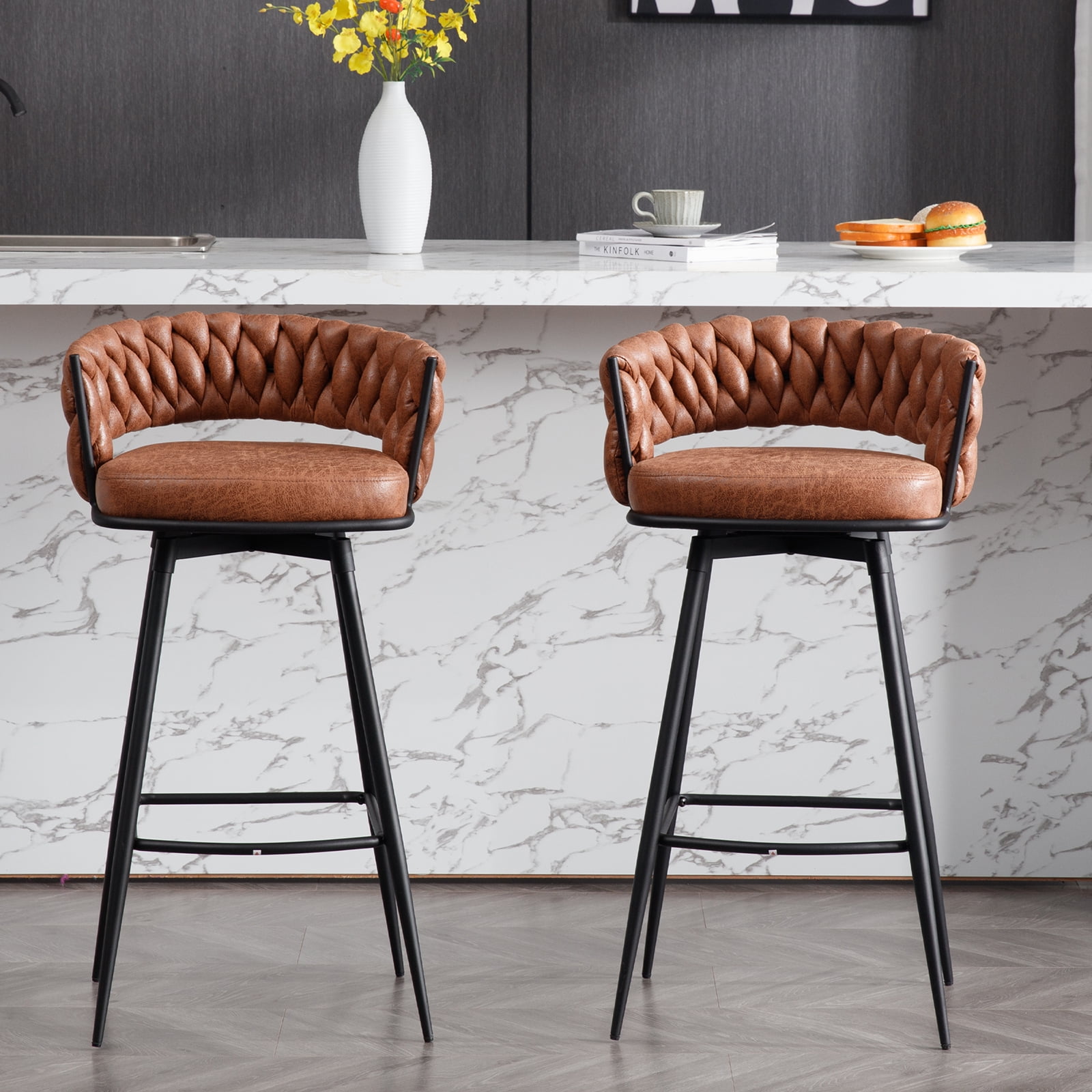 BFZ Swivel Bar Stool, Whiskeybrown (Set of 2)
