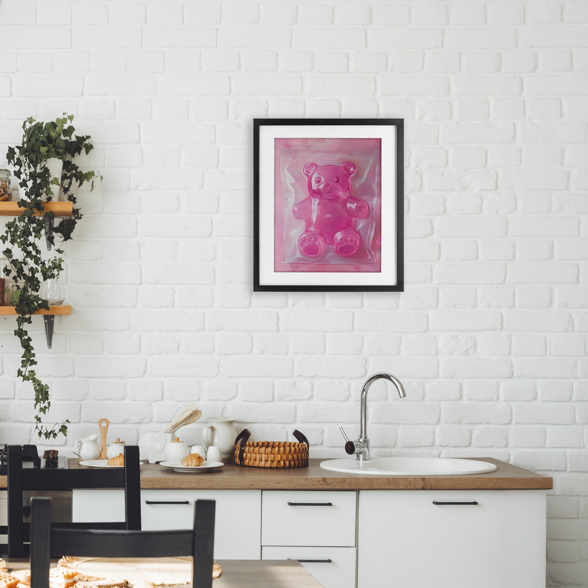 Stupell Industries Pink Gummy Candy Bear Black Framed Print Under Glass, design by The Prints Vibe