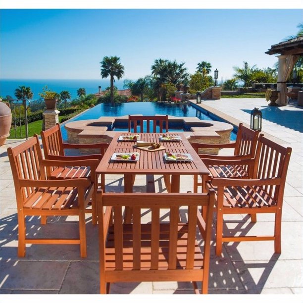 Malibu Outdoor 7piece Wood Patio Dining Set with Curvy Leg Table