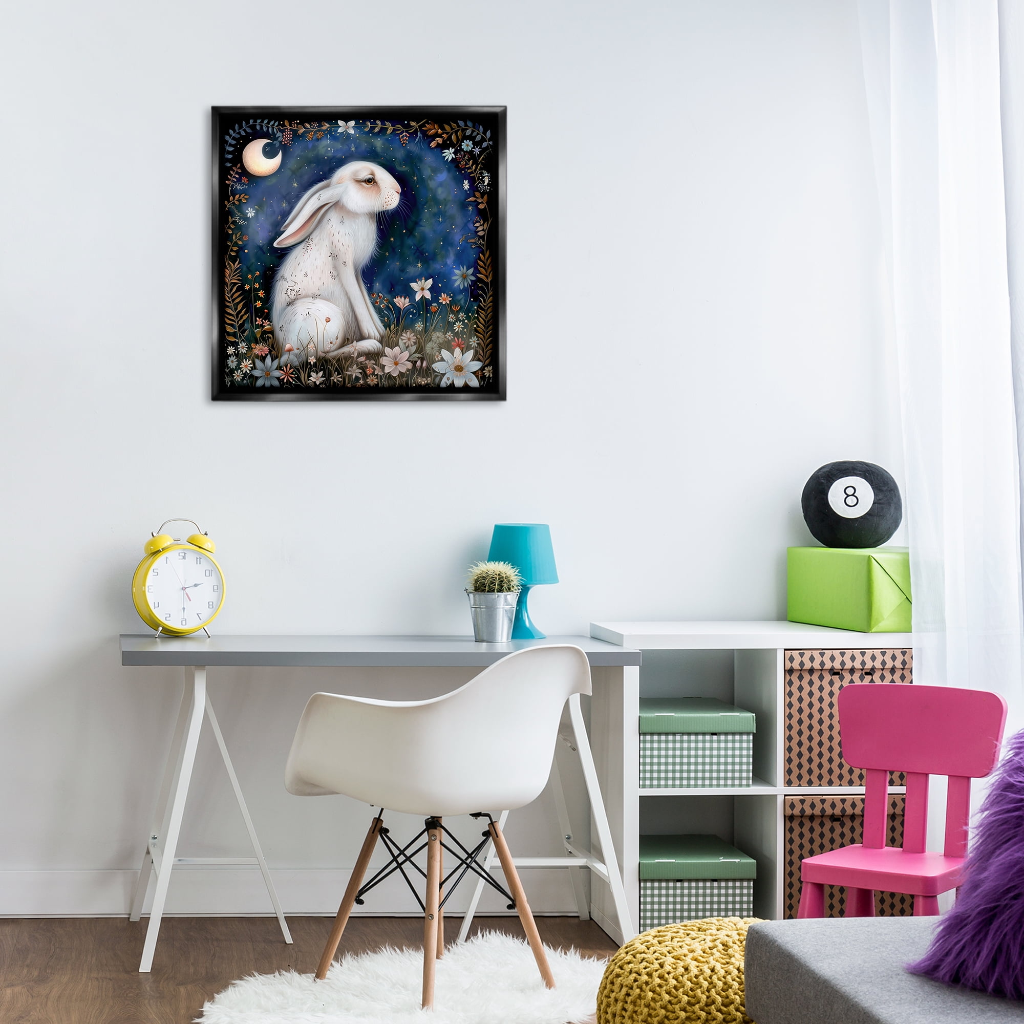 Stupell Industries White Rabbit Forest Scene Animals Painting Black Floater Framed Canvas Art Print Wall Art, 25 x 25