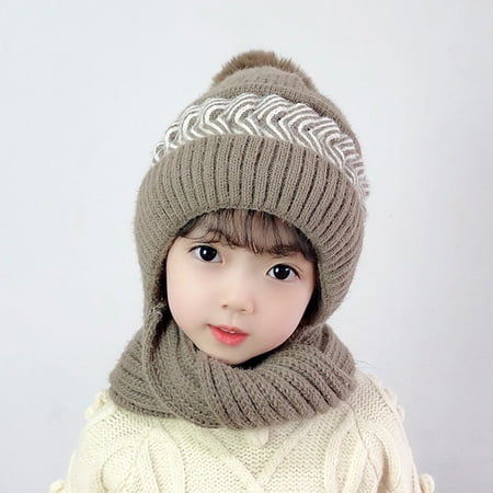 

ZMHEGW Hats Girls Winter Slouchy Knit Warm S Wool Scarf Integrated Pullover Cute Parent Child Knitted Caps