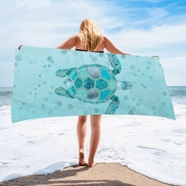 Turtle Pattern Beach Towel, Microfiber Absorbent Bath Towel, Quick-drying Double-sided Velvet Beach Towel -week